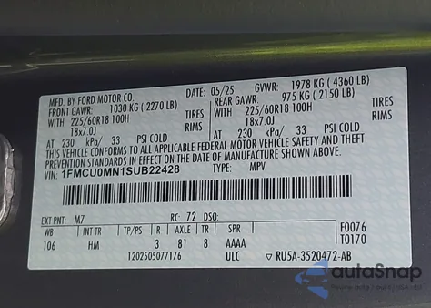 2025 Ford Escape St-Line from USA, damaged, VIN 1FMCU0MN1SUB22428